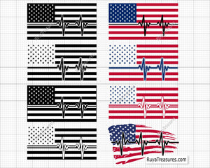 Bundle American Flag Heartbeat Svg