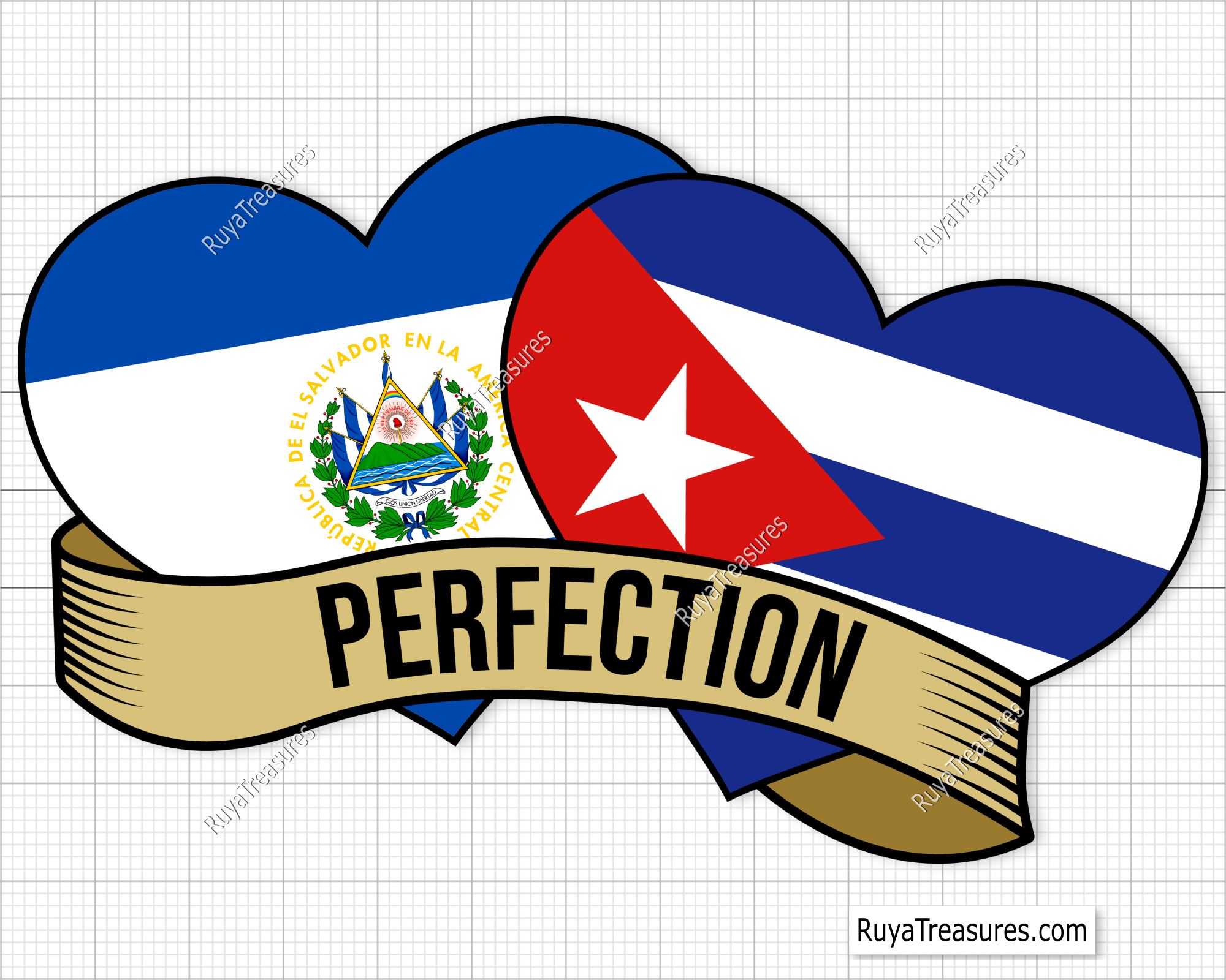 Cuba El Salvador Heart Flag Png