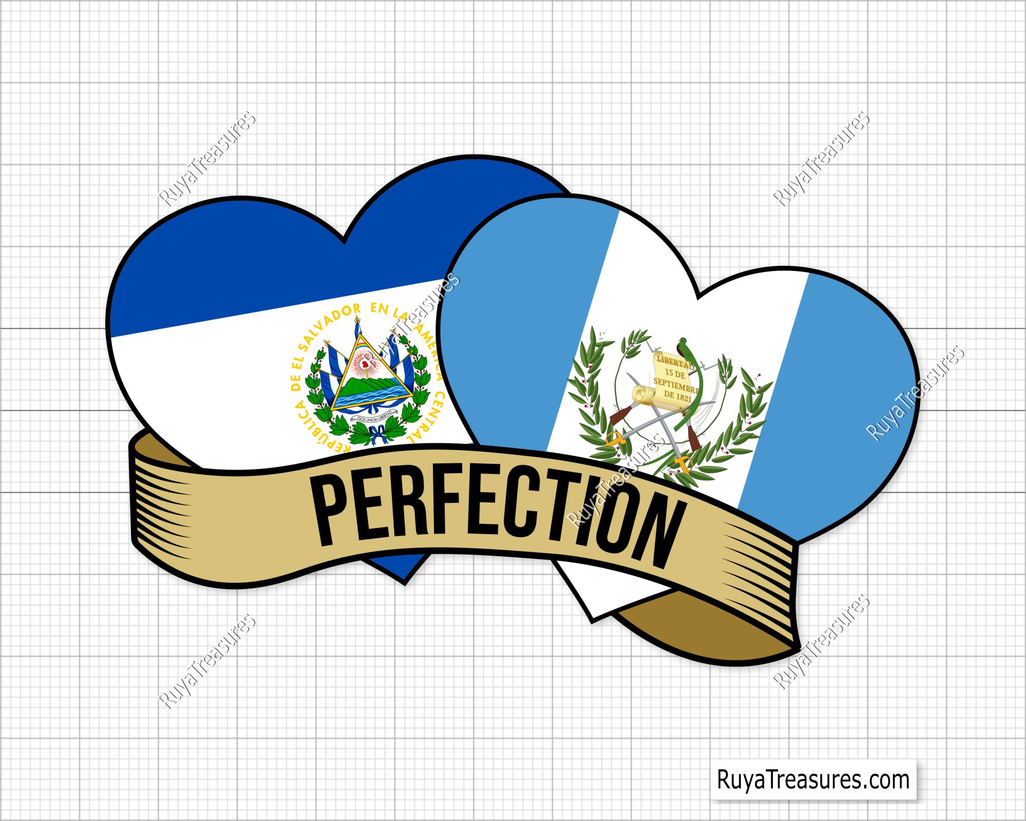 El Salvador with Guate Heart Flag Png 